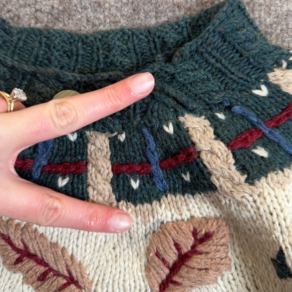 Vintage Wool Blend Nordic Fair Isle Fall Leaves Winter Pullover Sweater Womens M - Picture 4 of 10